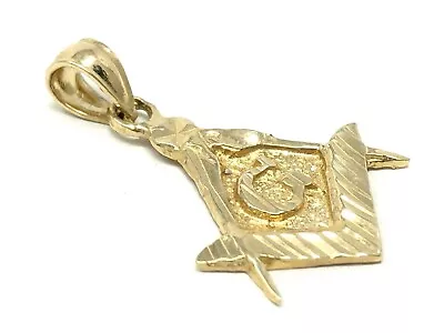 14k Yellow Gold Solid Diamond-Cut Freemason Masonic Charm Pendant 1.6 Grams • $121.99