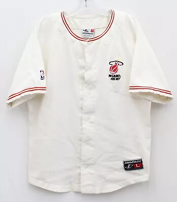 Vintage Logo Athletic Miami Heat Button-Up Baseball Basketball Jersey Shirt Sz L • $39.99