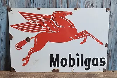 Vintage MOBIL Gas Station Porcelain Metal Sign Mobilgas Pegasus • $9.95