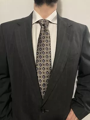 Mens Suit Jacket Sport Coat Blazer 46XL 50  Gray Stripe Extra Long Towncraft • $29.94