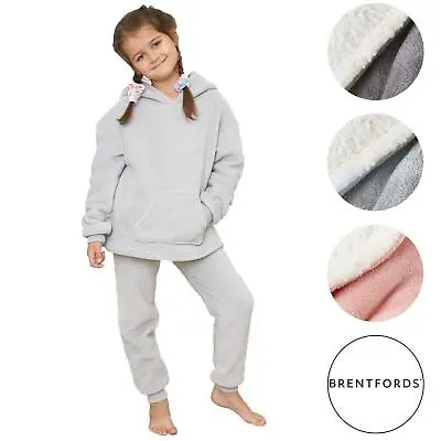 £13.99 • Buy Dreamscene Kids Sherpa Flannel Fleece Pyjama Set Boys Girls Hooded Childrens PJs