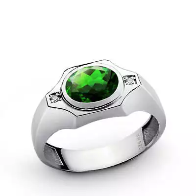 Oval Cut Gemstone Ring For Men With Diamonds In 925 Silver • $189