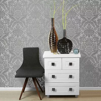 Crown Wallpaper - Signature French Damask - Metallic Grey - Luxury Vinyl - M1067 • £11.49