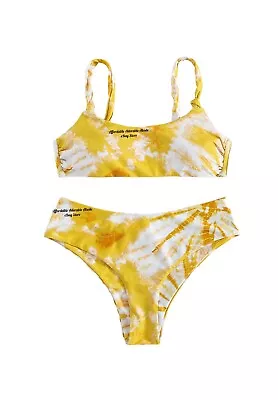 Zaful Yellow White Tie Dye Bikini 2 Piece SZ8 Adjustable Strappy Top • $9.99