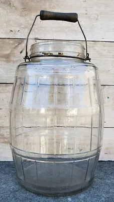 Vintage LARGE Glass Barrel Shaped General Country Store Pickle Jar Keg W/ Handle • $79.95