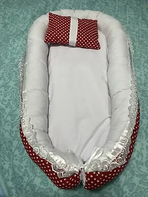 New BABY NEST POD Cocoon  With Pillow RemovableMattress HandmadeRed & White • £19.99