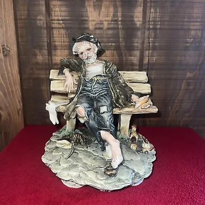 Signed Vintage Italian Capodimonte Style Figurine Hobo Tramp Man On A Bench • $125