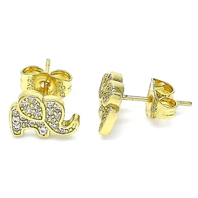 14k Gold Plated Stud Earring Elephant With  White Micropave Cz M573 • $9.95