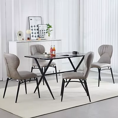 47  Black MDF Top Dining Table&4pcs Gray PU Leather Metal Legs Dining Chairs Set • $329.99