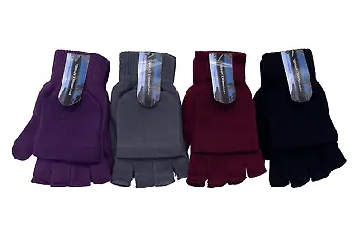 Magic Fingerless Cambo Mitten Gloves Thermal Acrylic 2 In 1 Winter Warm Unisex • £4.99