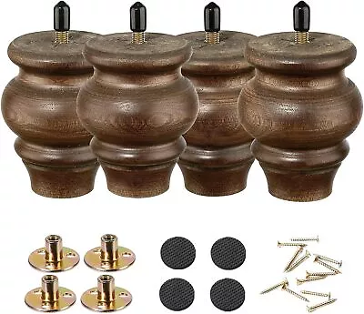 Wood Furniture Legs 3.5 Inch Sofa Legs Set Of 4 Round Brown Couch Feet Sofa Part • $27.80