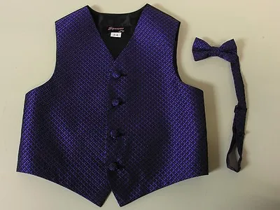 $14.98 • Buy Vest Boys Purple Stardust Full Back Bow Tie Tuxedo Ring Bearer Wedding Party