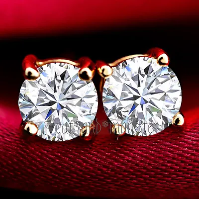 18K Gold Filled 1CT SIMULATED Diamond Round Stud Mes Ladies KIDS Earrings GIft • £4.18