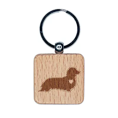 Long Haired Dachshund Dog With Heart Engraved Wood Square Keychain Tag Charm • $9.99