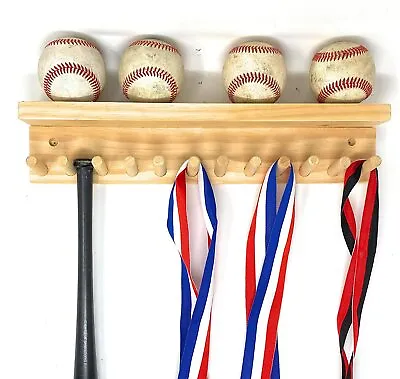 Baseball Bat Rack Display Holder 11 Mini Collectible Bats 4 Balls Awards Metals • $39.99