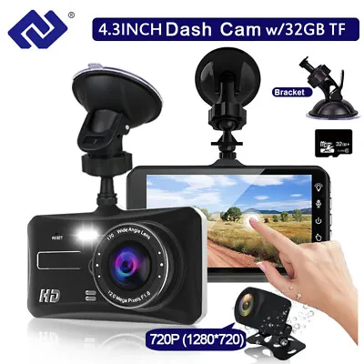 Car Dash Camera With 32GB SD Card HD 1080P LCD Dual Lens Front And Rear Cam UK • £26.99