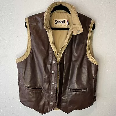 Vintage Schott Leather Goose Down Puffer Vest Men’s Size 44 • $139.99