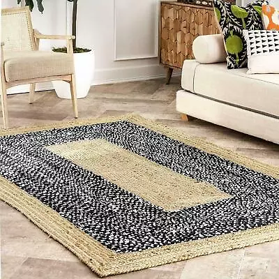 Rug Runner Rectangle Jute & Cotton Mix Hand Braided Farmhouse Area Rug Boho Rug • £18.76