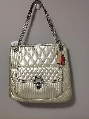 Coach Poppy Quilted Platinum Leather Slim Tote Shoulder Bag F19854  • $175