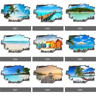 £6.99 • Buy Beach Paradise Tropical Sea Ocean 3D Art Wall Stickers, Wall Mural Vinyl Decals