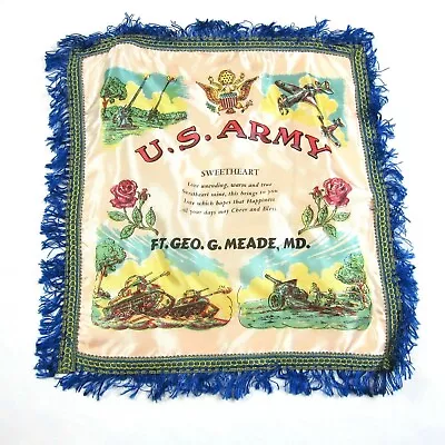 Vintage WWII U.S. Army Sweetheart Collectible Pillow Case Fort George G Meade MD • $19.99