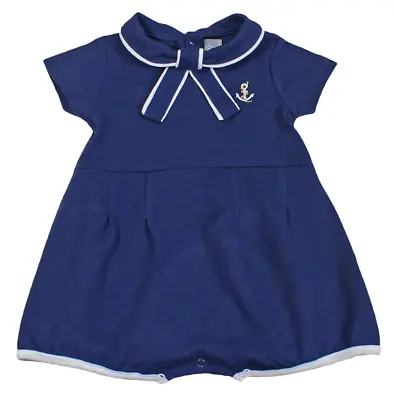 Baby Girl ROMPER Suit Dress Sailor Nautical NAVY  • £10.99