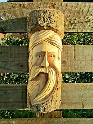 £16.99 • Buy Hand Carved Wooden Green Man Half Tree Trunk Stump Log Statue Wall Plaque 30cm