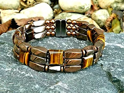 $49.49 • Buy Magnetic Copper Hematite Bracelet Anklet Brown Tigers Eye 3 Row