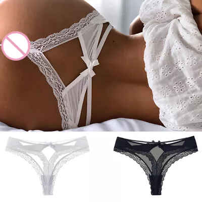 Women Bow Hollow Out Thongs Sexy G-string Briefs Panties T-back Thongs Underwear • £4.42