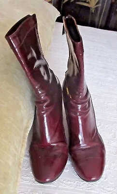 COSTUME NATIONAL Ankle BOOTS Women's 38 Maroon Patent  Leather Kitten Heel • $65