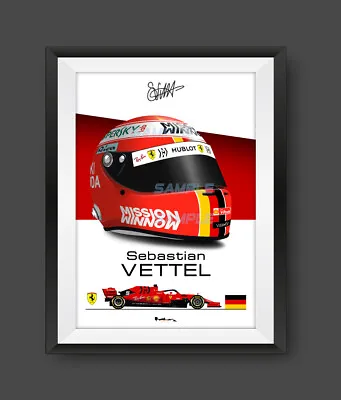 Sebastian Vettel Lauda Tribute Ferrari SF90 F1 Helmet Print - Scuderia GP • $14.93