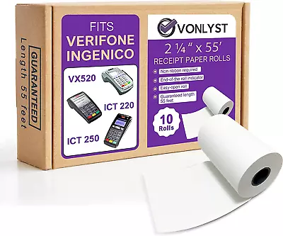 Thermal Paper Roll 2 1/4 X 55 For Verifone Vx520 Ingenico ICT220 ICT250 • $23.70