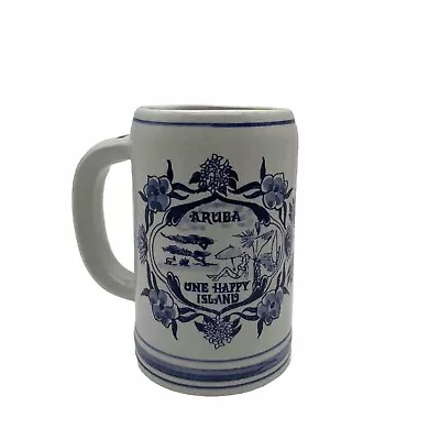 Vtg Delft Blue Holland Ceramic Mug Stein Handpainted Aruba One Happy Island 16oz • $18