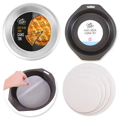 NON-STICK ROUND CAKE TINS Deep Shallow Small Large Tart Pie Oven Safe Dish Liner • £6.79