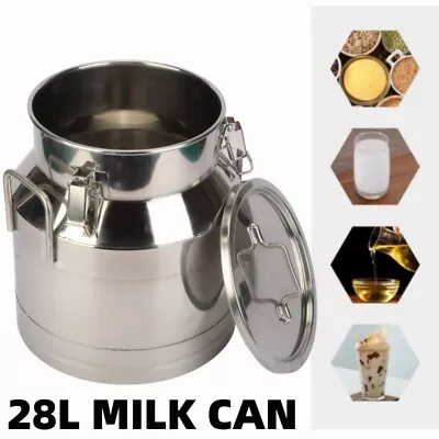 28 Liter 7.4Gallon Stainless Steel Milk Can Wine Pail Bucket Tote Jug W/Seal Lid • $77.39