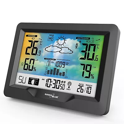 Weather Station Color Display DCF Radio Clock Outdoor Sensor Moon Phase Display • £41.54