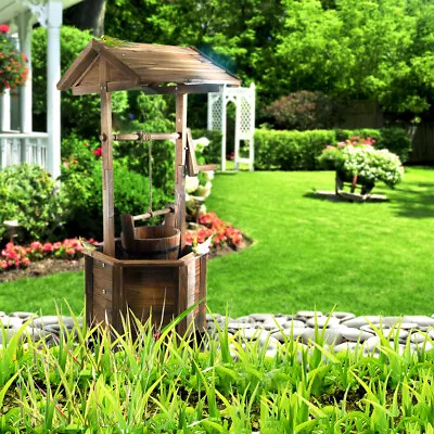 Outdoor Garden Wooden Wishing Well Timber Rustic Backyard Ornament Decor Durable • $129.95