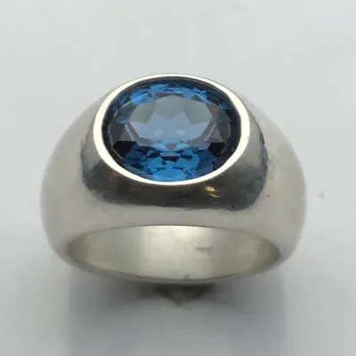 MJG STERLING SILVER MEN'S RING. 12 X 10mm LAB LONDON BLUE TOPAZ. 23 GR. SZ 9 3/4 • $101.16