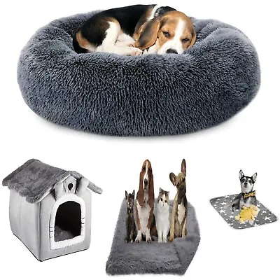UK Dog Bed Donut Soft Round Plush Cat Beds For Calming Pet Anti Anxiety Washable • £6.99