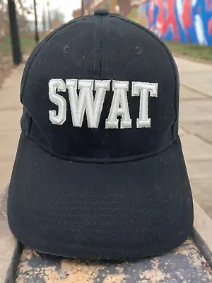 SWAT Hat Police Novelty Cosplay Black With White Letters Embroidered Snap Back • $7.99