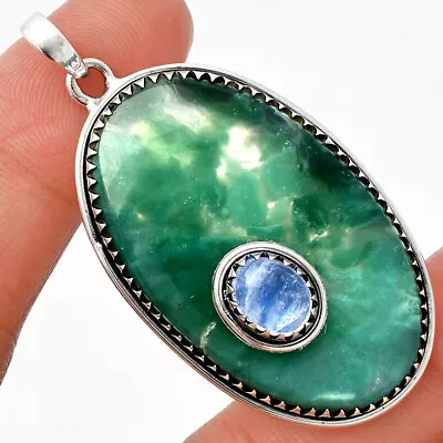 Green Lace Agate & Rainbow Moonstone 925 Sterling Silver Pendant Jewelry P-1260 • $19.99