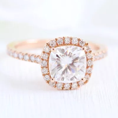 7MM Cushion Moissanite Halo Micro Pave Prong Setting 10K Rose Gold Plated Ring • $121.21