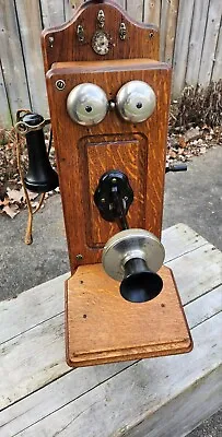 Antique Kellogg Company Oak Wall Mount Telephone • $275