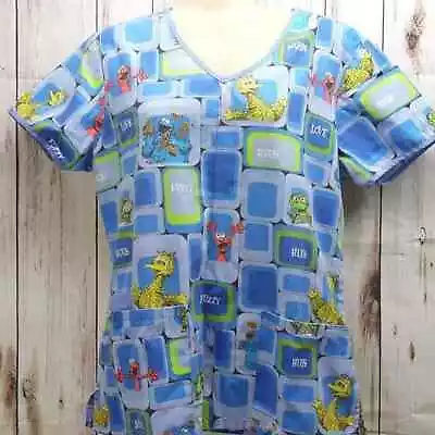 Sesame Street Scrub Top Woman Small Blue Big Bird Elmo • $18