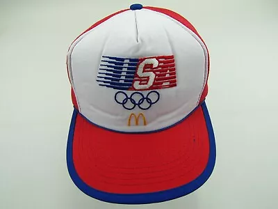 VINTAGE 1980s USA Olympic Team McDonalds Mesh Trucker Hat Adj One Size Fits All  • $12.59