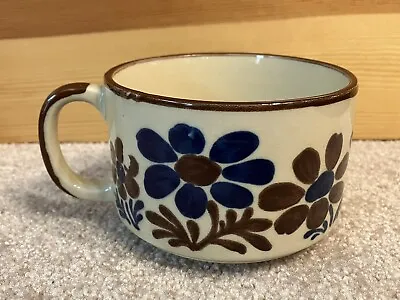 Vintage Otagiri Style Soup Mug Wide Brown Blue Flowers Japan Floral *Tiny Chip • $9.99