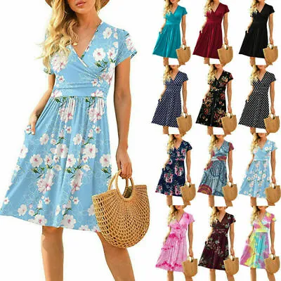 $17.47 • Buy Plus Size Womens Summer Sundress Holiday Beach Casual Dress Ladies V Neck Dress