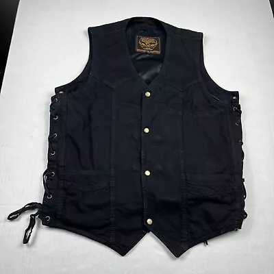 Milwaukee Performance Mens Denim Biker Vest Black  Sleeveless Snap Button MEDIUM • $29.99