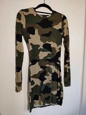 River Island Rihanna Bodycon Military Camuflage Long Sleeve Knee Lenght Dress 8 • $8.69