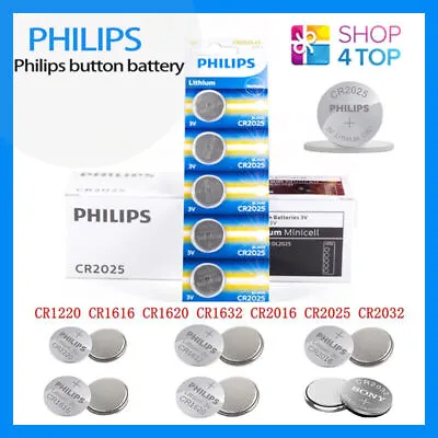 $5.58 • Buy 5 Pcs PHILIPS CR1220 CR1616 CR1620 CR1632 CR2016 CR2025 CR2032 Button Battery AU